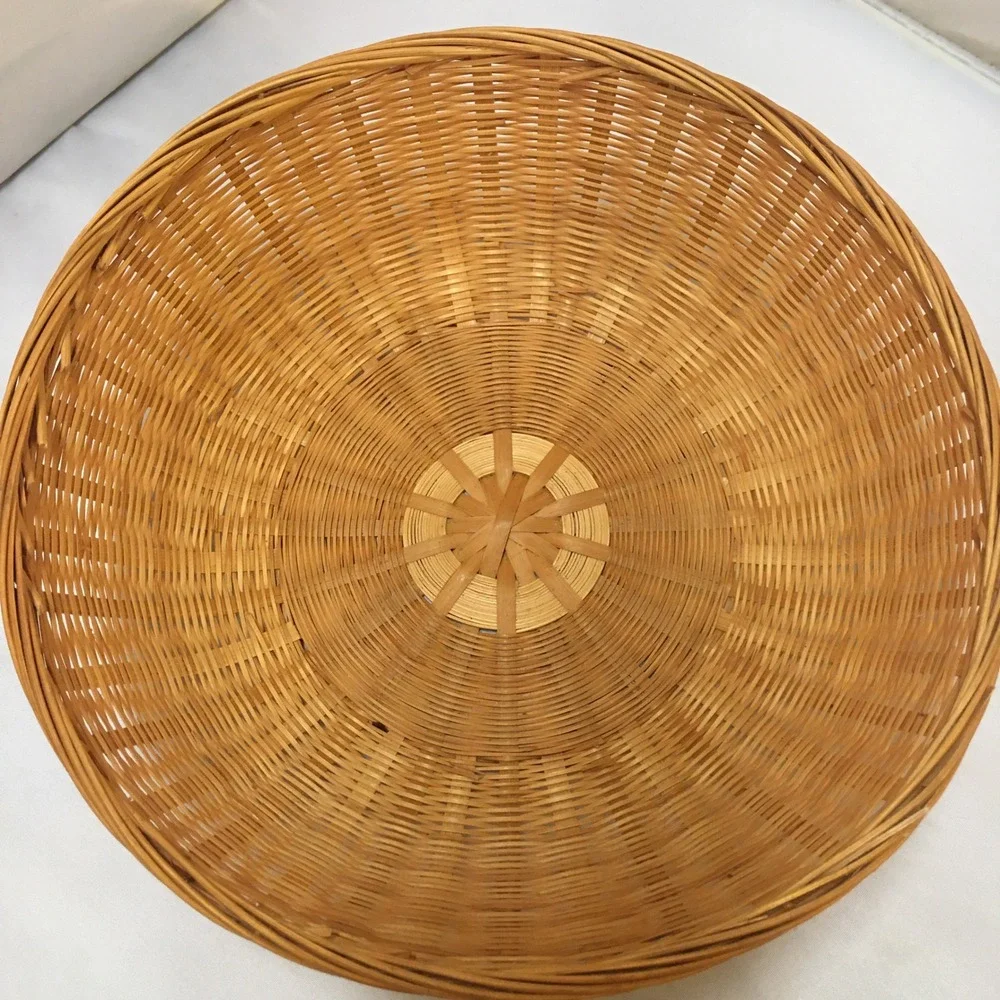 Woven Bamboo Bowl Home Decor Medium Tan Round Wicker Basket Cottagecore